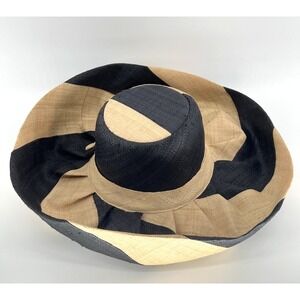 SUN HAT WITH BRIM STYLE  NATURAL RAFFIA FIBER   Black/NATURAL STRIPES